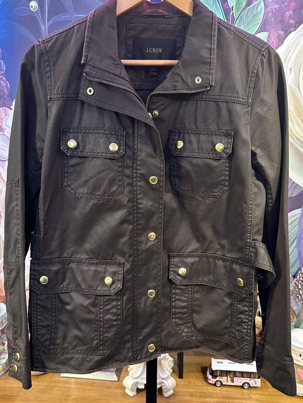 J.Crew S Coated Cotton Utility Jacket Moto Workwear Military Quiet Luxury Brown